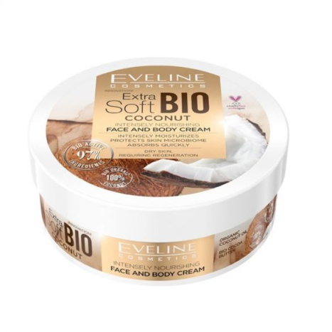 EVELINE EXTRA SOFT bio Кокос - Подхранващ крем за лице и тяло 175ml /  97% Натурални съставки