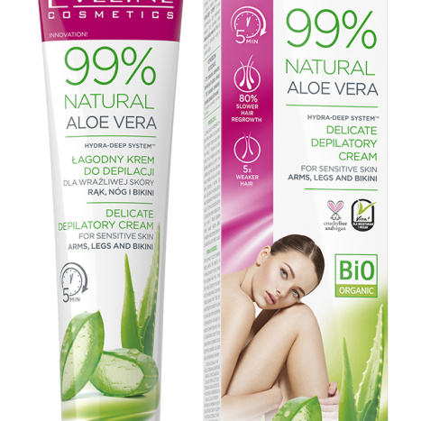 EVELINE 99% NATURAL ALOE VERA Depilatory cream for hands, legs and bikini area 125ml