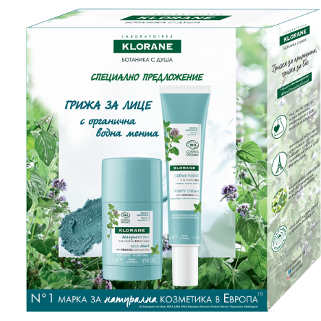 KLORANE PROMO MINT Facial cream for oily skin with mint 40ml + stick mask with clay and mint 25g