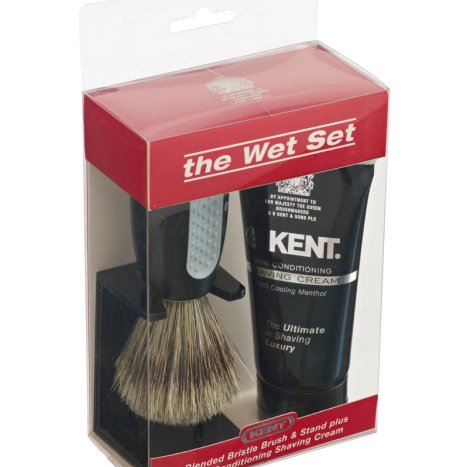 KENT Shaving brush set with stand and cream in a tube 30260