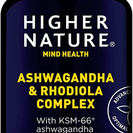 HIGHER NATURE ASHWAGANDHA AND RHODIOLA COMPLEX Reduces fatigue and improves mental performance x 30 caps