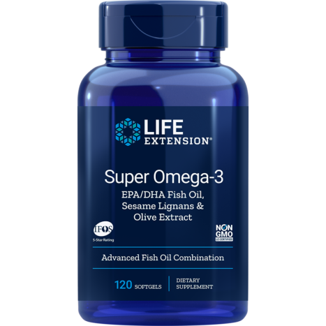 LIFE EXTENSION SUPER OMEGA-3 EPA/DHA Fish Oil,Sesame Lignans, Olive Extract (Enteric Coated for Sensitive Stomachs) Супер Омега-3 (с лигнан от сусам и екстракт от маслина) х 120 enteric coated softgels caps