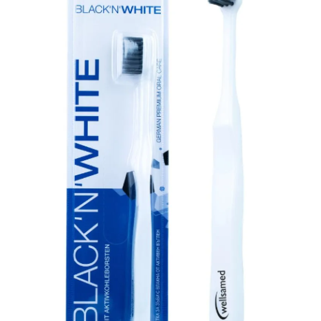 WELLSAMED четка за зъби Black and White с активен въглен