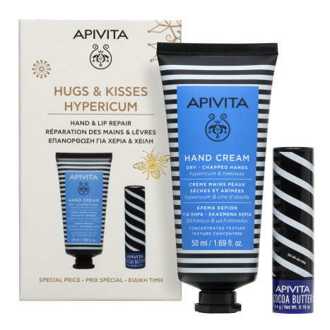 APIVITA PROMO BEE PROTECTIVE HYPERICUM крем за ръце с жълт кантарион 50ml + стик за устни с каково масло spf20 4,4g