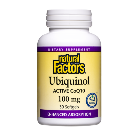 NATURAL FACTORS UBIQUINOL Active CoQ10 100mg Убиквинол (Активен Коензим Q10) антиоксидант и кардиопротектор x 30 softgels caps