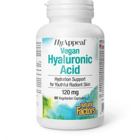 NATURAL FACTORS Vegan HYAPPEAL Hyaluronic Acid 120mg Хиалуронова киселина (веган) за кожа и стави x 60 caps
