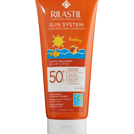RILASTIL SUN SYSTEM BABY VELVET LOTION+ SPF50+ слънцезащитен лосион за бебета и деца 200 ml