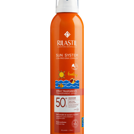 RILASTIL SUN SYSTEM BABY TRANSPARENT SPRAY+ SPF50+ слънцезащитен аерозолен спрей за тяло за бебета и деца 200 ml