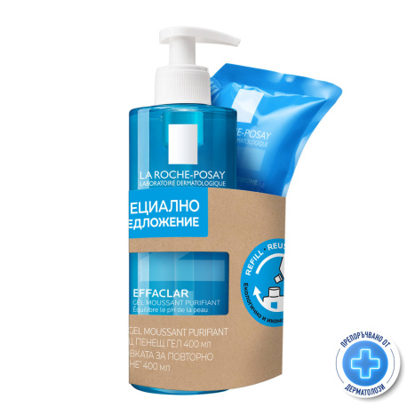 LA ROCHE-POSAY PROMO EFFACLAR cleansing micropeeling gel for face and body 400ml + refill 400ml