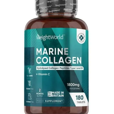 WEIGHT WORLD MARINE COLLAGEN Type I and III (1800mg Per Serving) + VITAMIN C Хидролизиран морски колаген + витамин С за коса, кожа, нокти и стави x 180 tabl