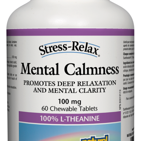 NATURAL FACTORS Stress-Relax MENTAL CALMNESS 100mg (100% L-Theanin) L-Theanine for the nervous system and stress reduction x 60 chewable tabl