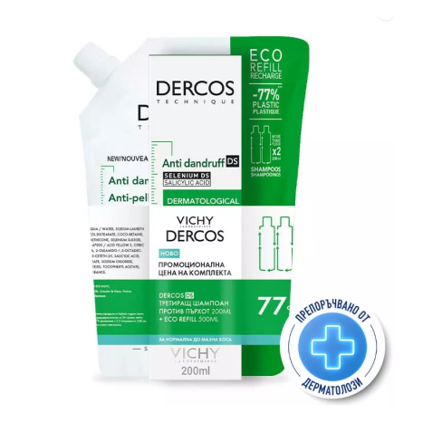 VICHY PROMO DERCOS ANTI-DANDRUFF anti-dandruff shampoo, oily scalp 200ml + anti-dandruff shampoo, oily scalp refill 500ml