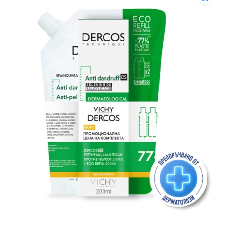 VICHY DERCOS ANTI-DANDRUFF anti-dandruff shampoo, dry scalp 200ml + anti-dandruff shampoo, dry scalp refill 500ml