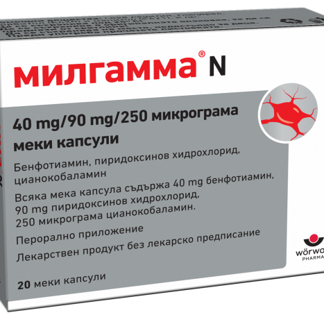 MILGAMMA-N 40mg/90mg/250mcg x 20 caps 1бл