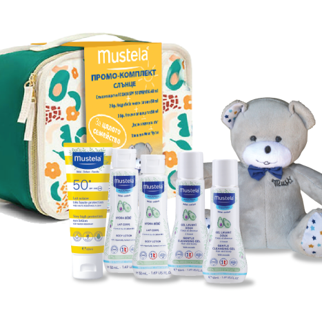 MUSTELA PROMO SUN SPF50+ лосион 40ml + 4 бр. мини продукти + Мече Мусти + Несесер