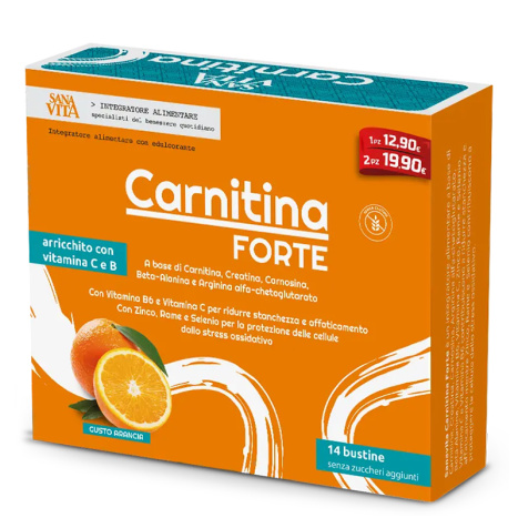 PALADIN PHARMA SANAVITA Carnitina FORTE L-Карнитин Форте (с креатин, L-аргинин, L-карнозин , витамини и минерали) сашета с вкус на портокал за енергия, издържливост и добра спортна форма х 14