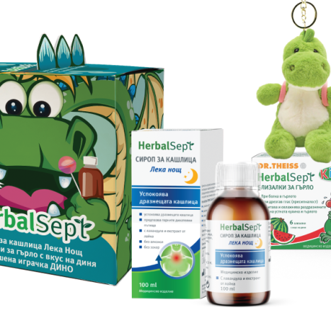DR.THEISS PROMO HERBAL SEPT GOOD NIGHT сироп при дразнеща кашлица 100ml + гърло близалки диня x 6