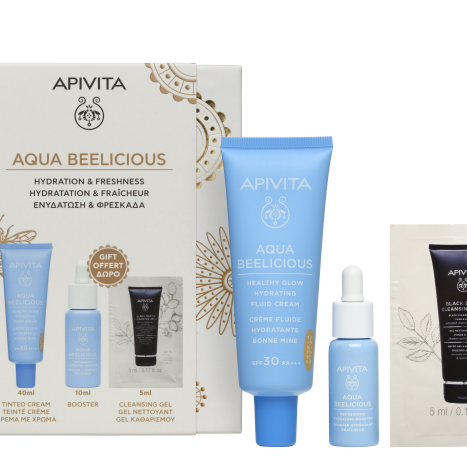APIVITA PROMO AQUA BEELICIOUS тониран крем SPF30 40ml + Хидратиращ бустер 15ml + Черен детокс гел 5ml