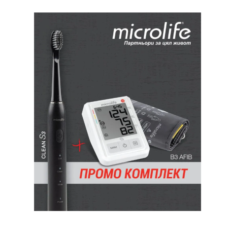 MICROLIFE PROMO BP B3 AFIB автоматичен апарат за кръвно + Microlife Clean S5 Black - звукова електрическа четка за зъби 
