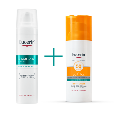 EUCERIN PROMO DERMOPURE CLINICAL Коригиращ флуид с тройно действие 40ml+ Eucerin Oil Control SPF50+ Слънцезащитен гел-крем за лице за мазна кожа 50ml