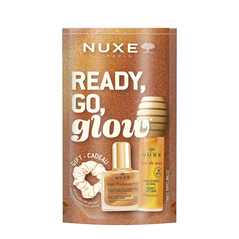 NUXE PROMO GLOW ON THE GO HONEY REVE DE MIEL Медена грижа за устни 10ml + Huile Prodigieuse OR сухо масло 10ml + скрънч за коса