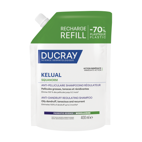 DUCRAY KELUAL SQUANORM Хидратиращ третиращ шампоан против мазен пърхот пълнител 400ml