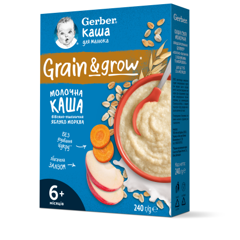 NESTLE GERBER Овесено-пшенична млечна каша с ябълка и морков, за бебета, от 6-ия месец, 240g