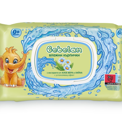 BEBELAN бебешки мокри кърпички Алое+Лайка x 64 с капак