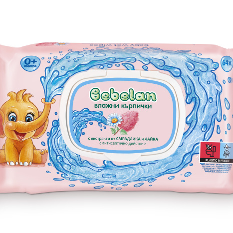 BEBELAN бебешки мокри кърпички Смрадлика+Лайка x 64 с капак