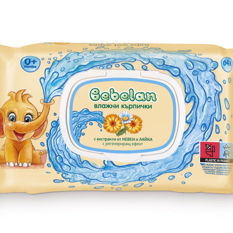 BEBELAN бебешки мокри кърпички Невен+Лайка x 64 с капак