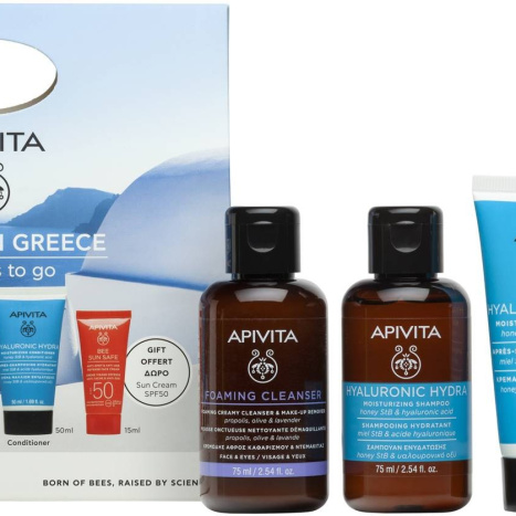 APIVITA PROMO Пяна за лице 75ml + Hyaluronic Hydra шампоан 75ml + Hyaluronic Hydra Балсам за коса 50ml + Bee Sun Safe Крем против стареене SPF50 15ml