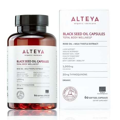 ALTEYA ORGANIC Organic Food Supplement with Black Cumin Oil, Milk Thistle and Rose Oil to Improve Immunity, Digestion and Liver Health x 60 softgels