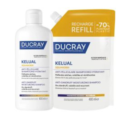 DUCRAY PROMO KELUAL SQUANORM Хидратиращ третиращ шампоан против сух пърхот 400ml + пълнител 400ml