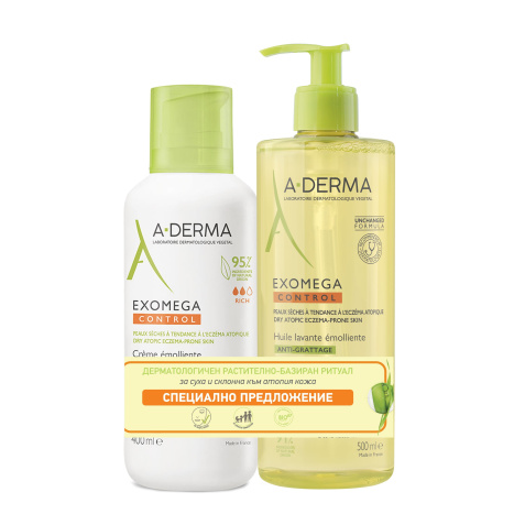 A-DERMA PROMO EXOMEGA CONTROL emollient balm 400ml + Emollient shower oil 500ml