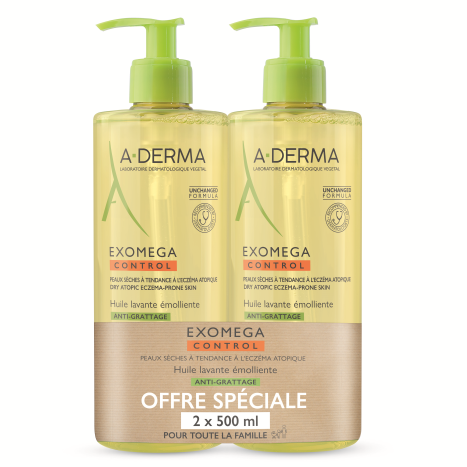 A-DERMA DUO EXOMEGA CONROL Emollient shower oil for dry and sensitive skin 2 x 500ml special price