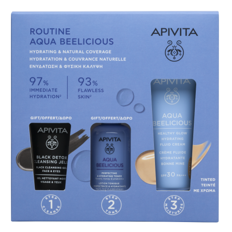 APIVITA PROMO AQUA BEELICIOUS тониран крем SPF30 40ml + детокс гел 15ml +тоник 50ml