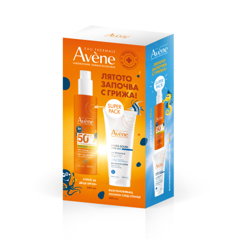AVENE PROMO SUN SPF50+ KIDS слънцезащитен спрей за деца 200ml + AFTER SUN лосион за след слънце 200ml