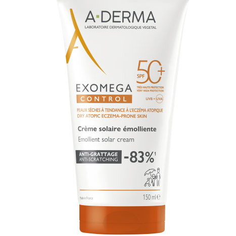 A-DERMA EXOMEGA CONTROL SPF50+ слънцезащитен емолиентен крем за суха кожа 150ml