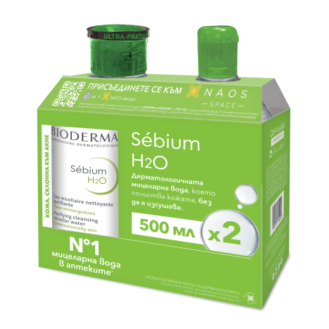 BIODERMA DUO SEBIUM H2O мицеларна вода 500ml+ SEBIUM H2O мицеларна вода 500ml помпа