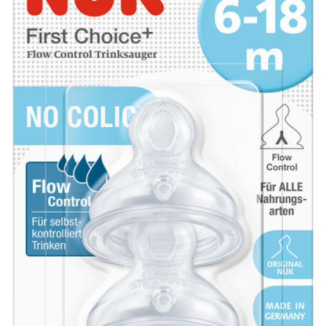 NUK FIRST CHOICE+ Биберон за хранене силикон  6-18мес., Flow control х 2бр