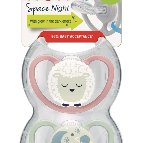 NUK Биберон залъгалка силикон 18+мес. Space/Night Овца х 2бр