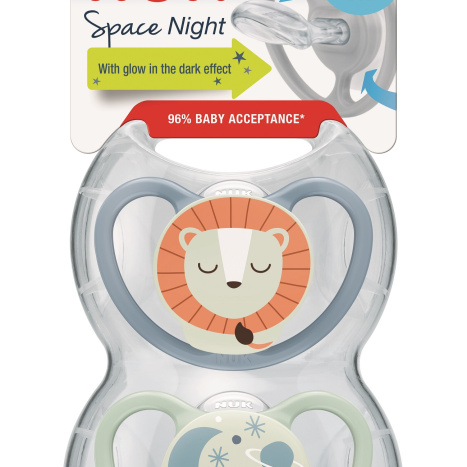 NUK Биберон залъгалка силикон 6-18мес. Space/Night Лъв х 2бр