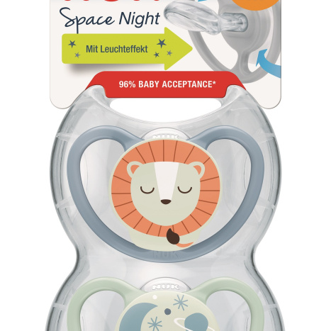 NUK Биберон залъгалка силикон 0-6мес. Space/Night  Лъв х 2бр