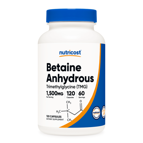 NUTRICOST BETAINE ANHYDROUS TRIMETHYLGLYCINE (TMG) Betaine Anhydrous (Trimethyl Glycine) Supports normal homocysteine levels x 120 caps