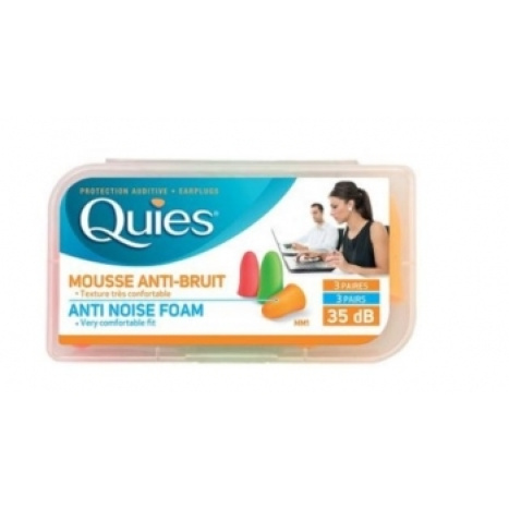 QUIES ANTI NOISE FOAM Тапи за уши от мека полиуретанова пяна 35 dB за многократна употреба за възрастни, 3 чифта