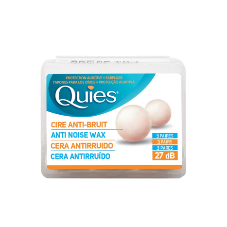 QUIES ANTI NOISE WAX Восъчни тапи за уши (кръгли) 27 dB за многократна употреба за възрастни, 3 чифта