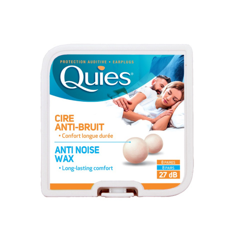 QUIES ANTI NOISE WAX Восъчни тапи за уши (кръгли) 27 dB за многократна употреба за възрастни, 8 чифта