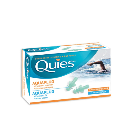 QUIES AQUAPLUG Водоустойчиви силиконови тапи за уши за плуване (за многократна употреба) за възрастни, 1 чифт