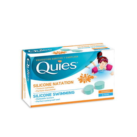 QUIES SILICONE SWIMMING (enfant KIDS) Меки водоустойчиви силиконови тапи за уши за многократна употреба за деца, 3 чифта